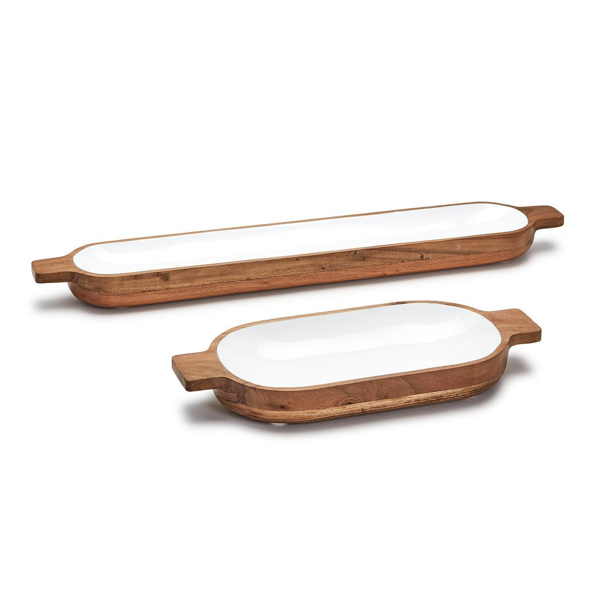 Design Shop Set of 2 Hand-Crafted Oblong Tray Platter With Handles