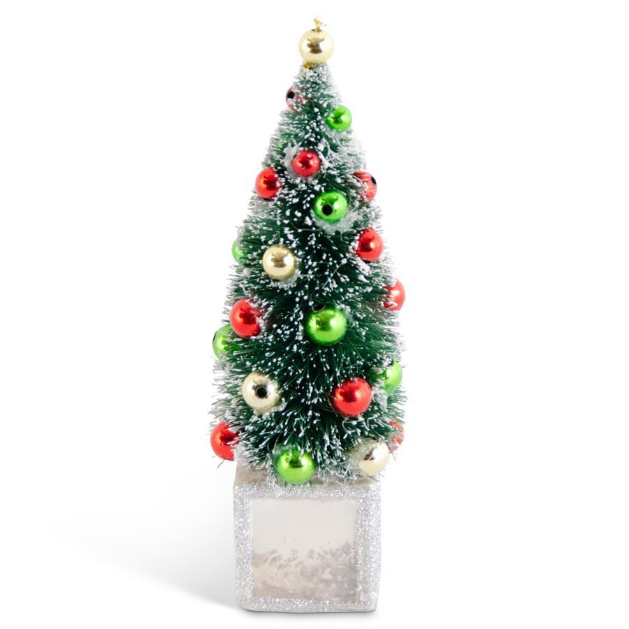 Shell Design Shop 6.5 Inch Bottle Brush Tree Ornament w/ Multi Ornaments On Glass Box
