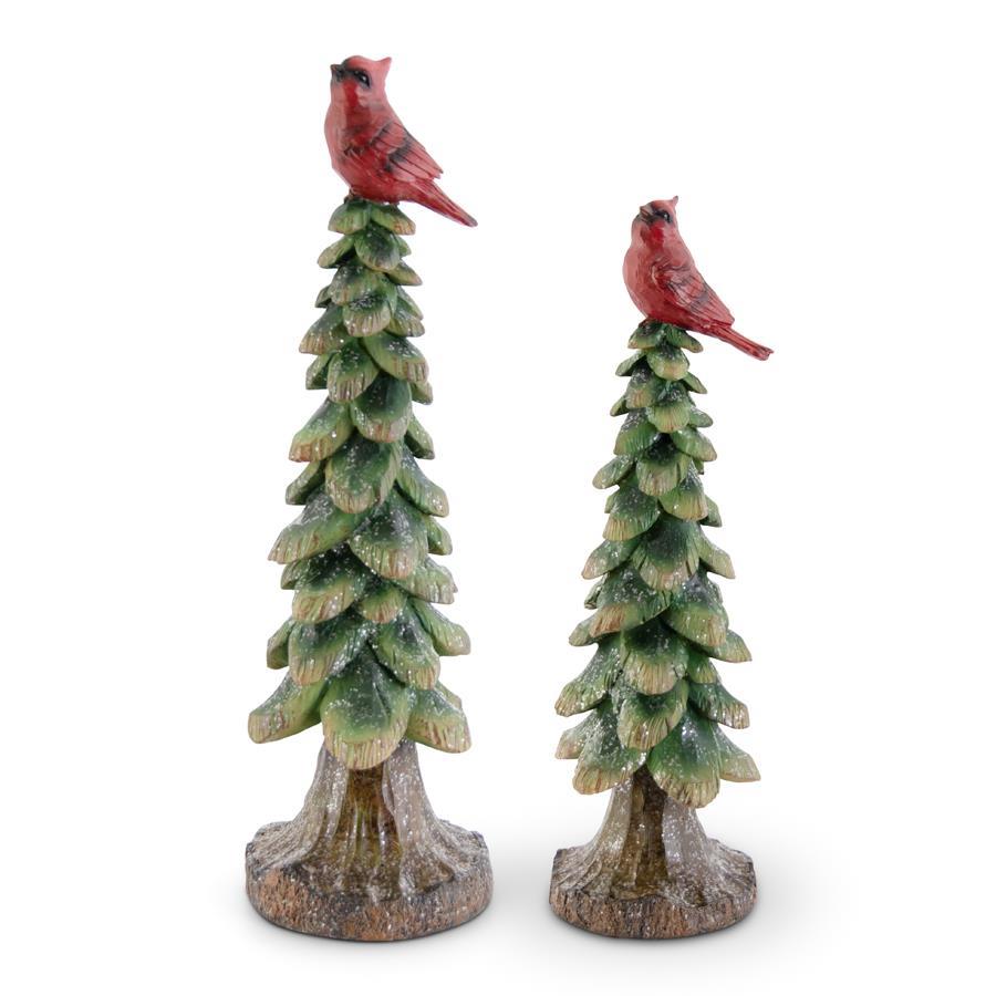 Design Shop Set of 2 Glittered Resin Trees W/Cardinal Top