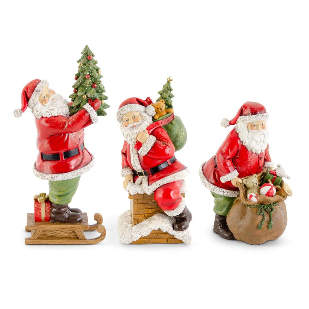 Shell Design Shop Set of 3 Glittered Resin Traditional Santas