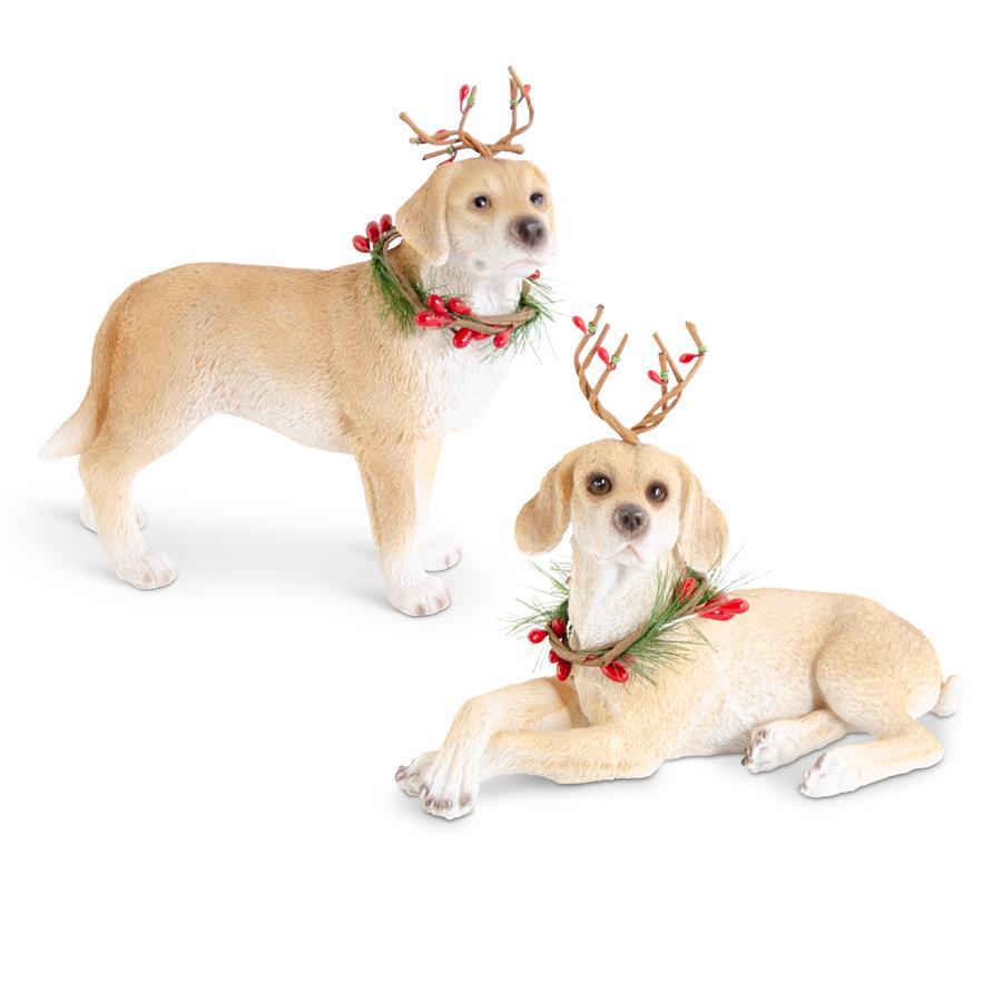 Shell Design Shop Assorted Resin Brown Dogs w/ Antlers And Wreath. Set of 2.