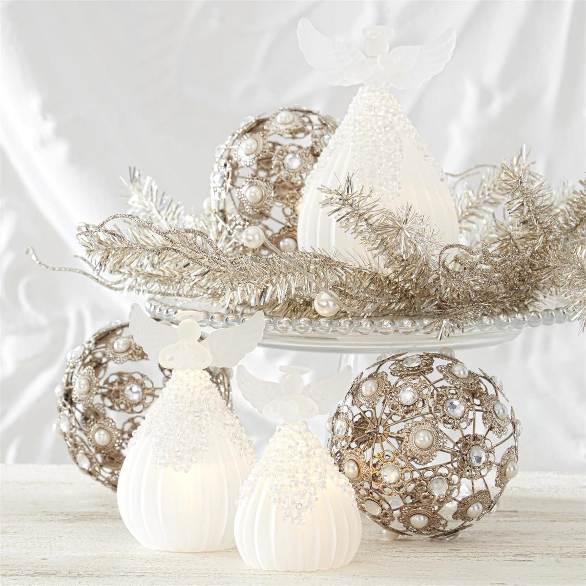 Design Shop 6.5 Inch Beaded Frosted Ribbed Glass LED Angel W/timer