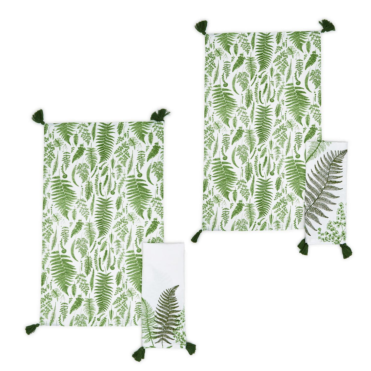 Design Shop Fanciful Fern Dish Towels w/Tassels Assorted Patterns - Cotton, Set of 2.