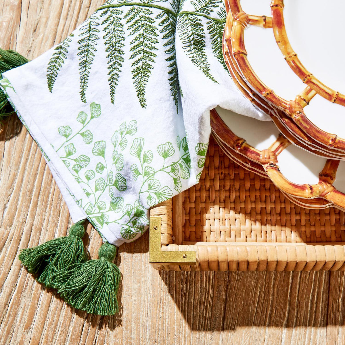 Design Shop Fanciful Fern Dish Towels w/Tassels Assorted Patterns - Cotton, Set of 2.