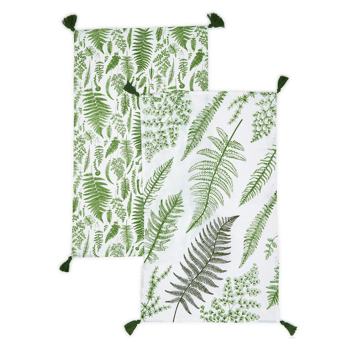 Design Shop Fanciful Fern Dish Towels w/Tassels Assorted Patterns - Cotton, Set of 2.
