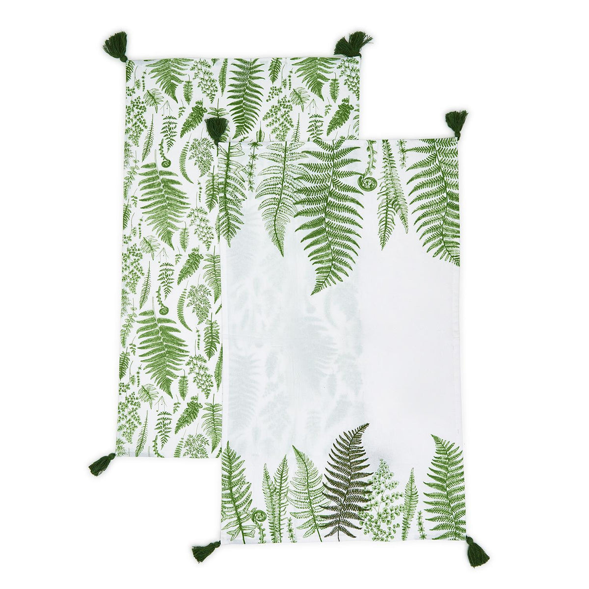 Design Shop Fanciful Fern Dish Towels w/Tassels Assorted Patterns - Cotton, Set of 2.