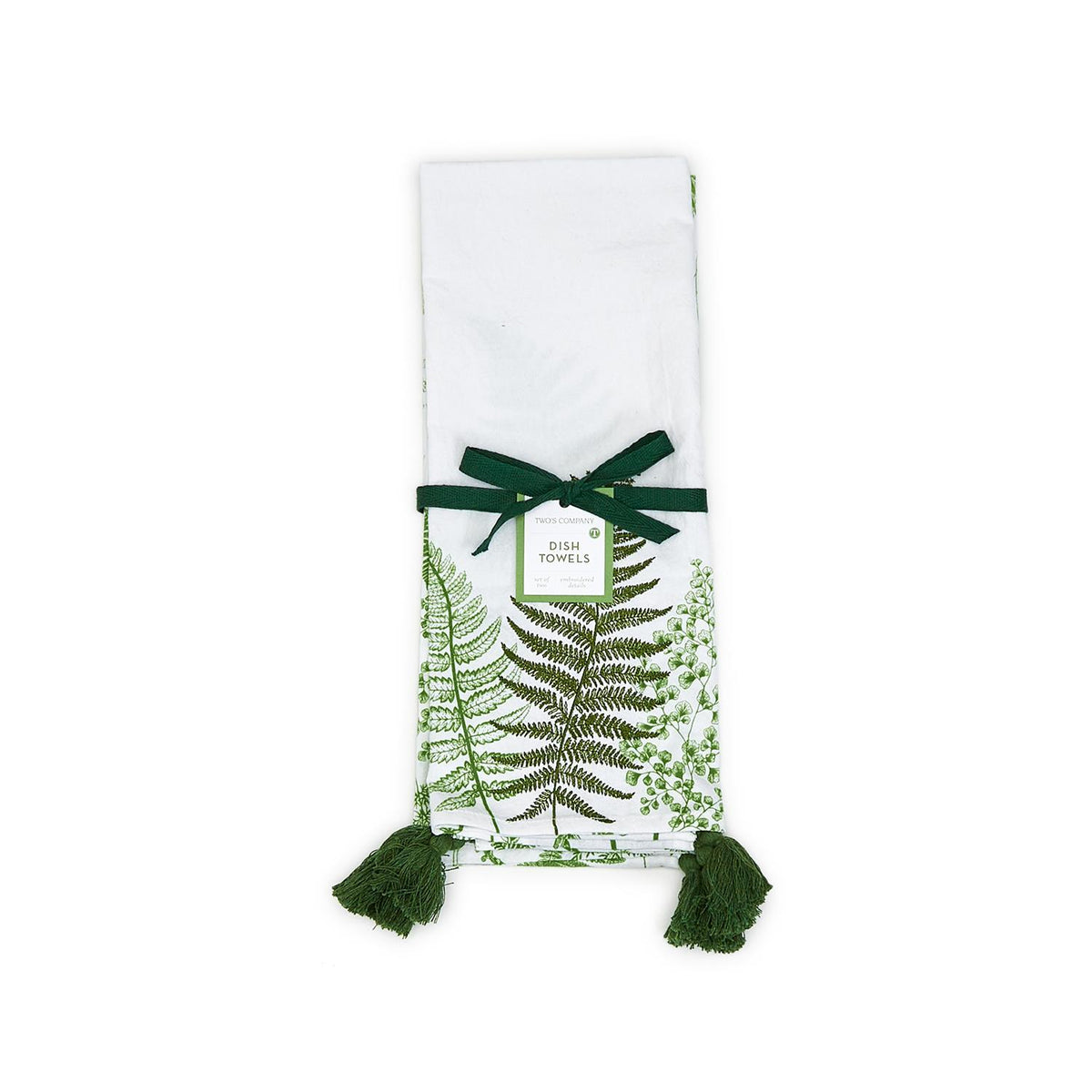 Design Shop Fanciful Fern Dish Towels w/Tassels Assorted Patterns - Cotton, Set of 2.