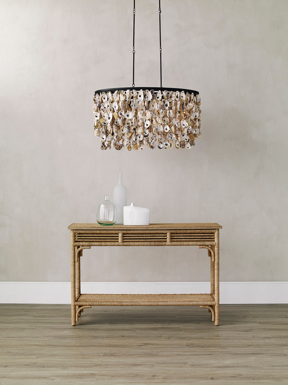 Currey and Company - 9492 - Five Light Chandelier - Oyster Shell Collection - Natural/Blacksmith