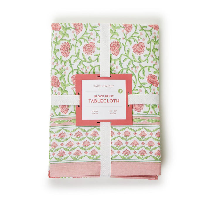 Design Shop Floral Block Print Design Tablecloth - Cotton, 2 Sizes.