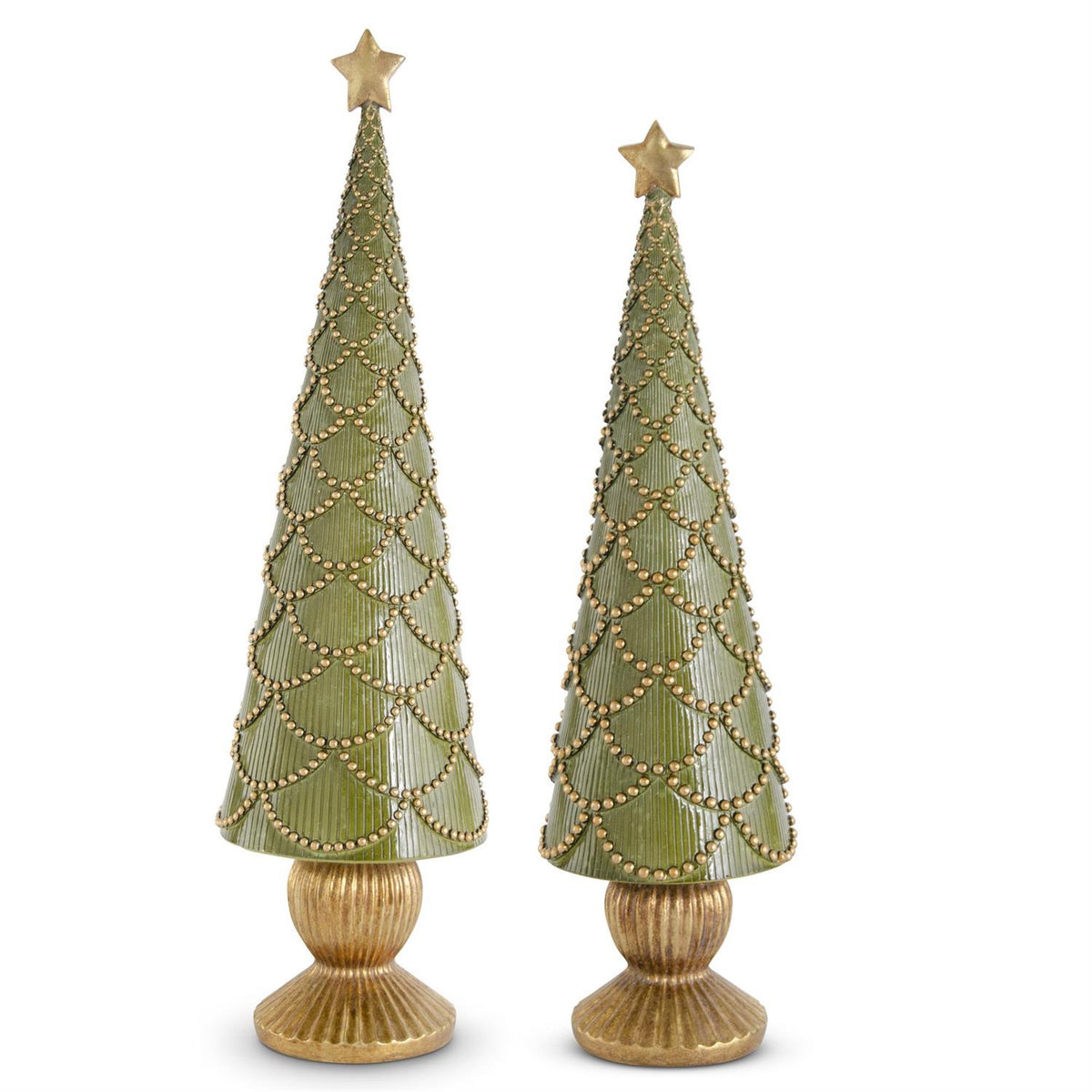 Design Shop Set of 2 Green Resin Trees w/Gold Scallops
