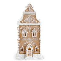 13.5" Brown Resin Glittered LED Gingerbread House with Timer