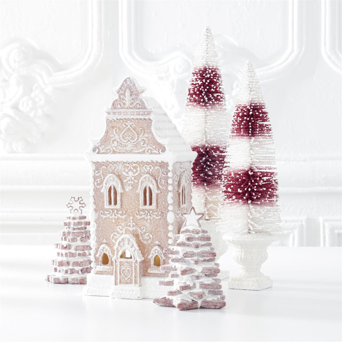 13.5" Brown Resin Glittered LED Gingerbread House with Timer