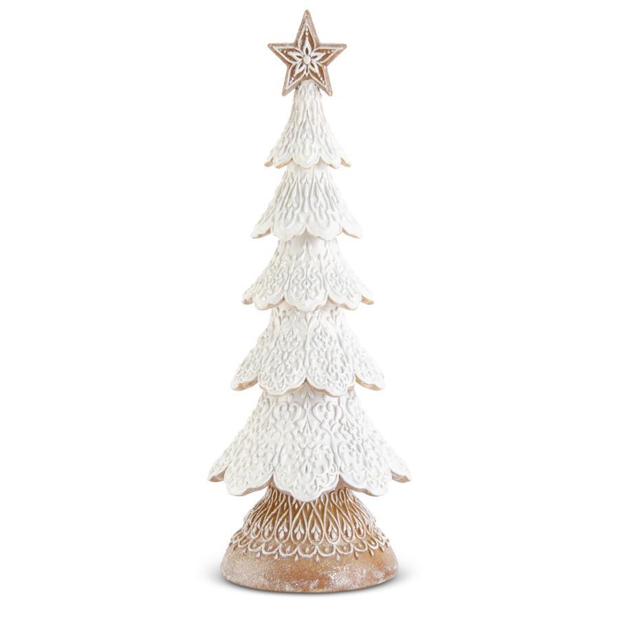 18.5" White Resin Glittered Gingerbread Tree