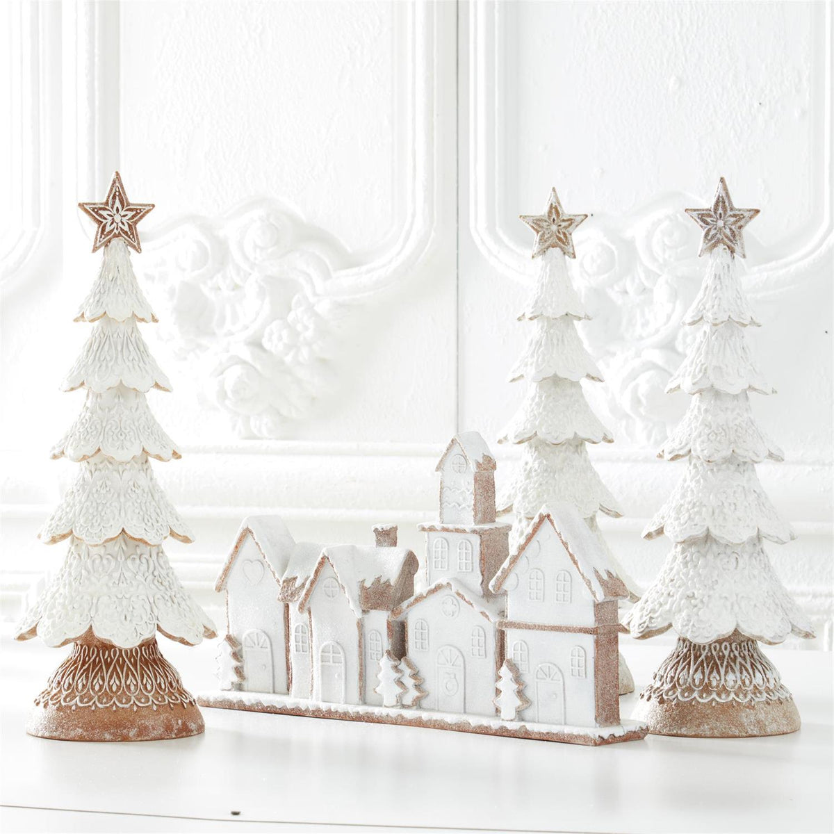 18.5" White Resin Glittered Gingerbread Tree