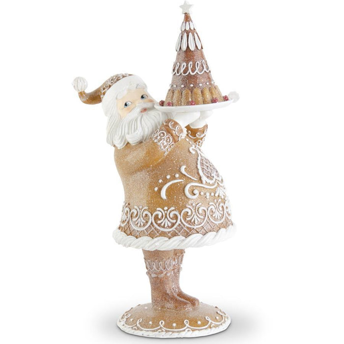 Decorative figure of a gingerbread man with a cake on a white background
