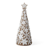 19" White & Brown Resin Glittered Snowflake Gingerbread Cone Tree
