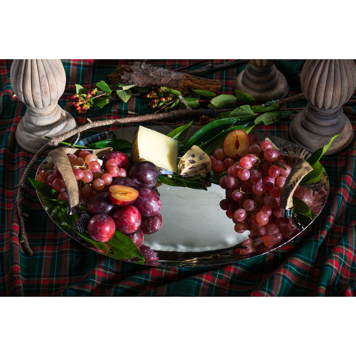 Abigails Chalet Nickel Tray with Horn Handles