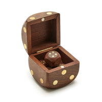 Design Shop Wood Crafted Dice Box with 6 Dice - Acacia Wood/Brass