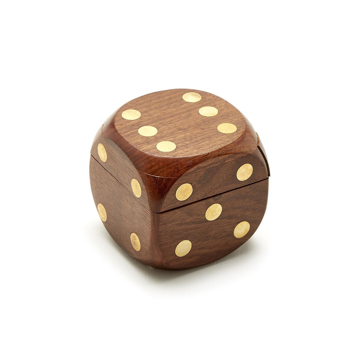 Design Shop Wood Crafted Dice Box with 6 Dice - Acacia Wood/Brass