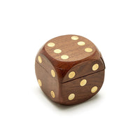 Design Shop Wood Crafted Dice Box with 6 Dice - Acacia Wood/Brass