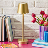 Design Shop Gold LED Cordless Table Lamp with Scalloped Shade 14.5"