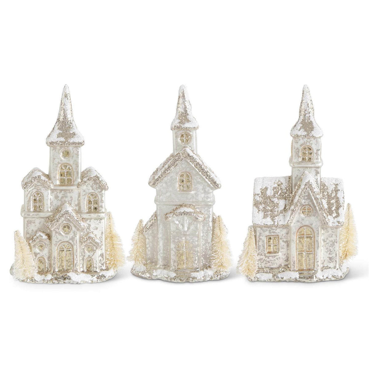 Design Shop Set of 3 Glittered LED Silver Mercury Glass Houses w/Timer