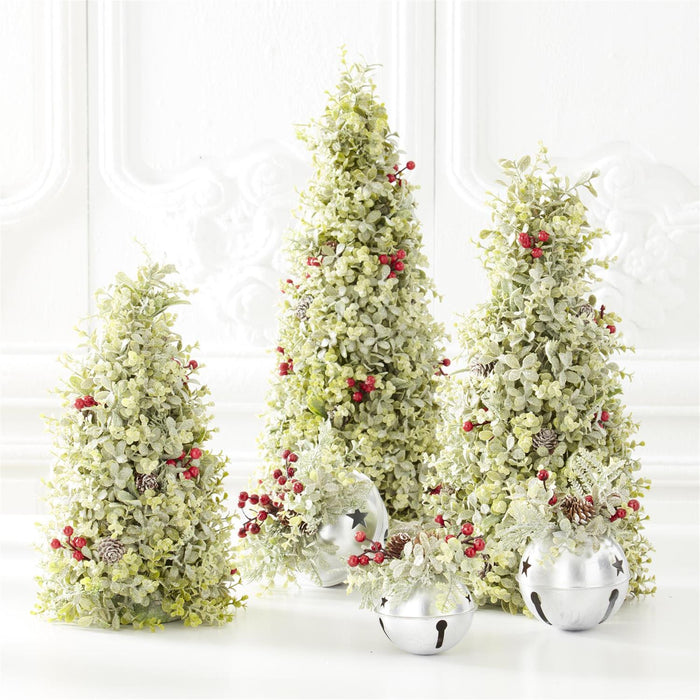Design Shop Set of 3 Glittered Green Foliage Tree W/Red Berries & Pinecones