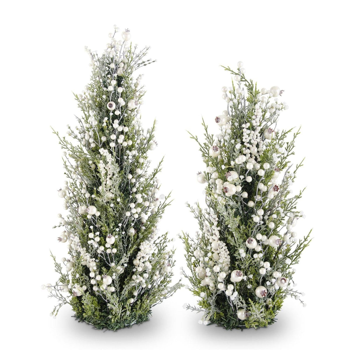 Shell Design Shop Set of 2 Snowy Cypress Pine Cone Trees w/ Pearls