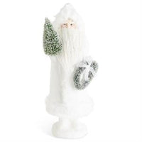 Design Shop 16.5 Inch Glittered Cream Fur Trimmed Santa w/Wreath & Tree