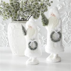 Design Shop 16.5 Inch Glittered Cream Fur Trimmed Santa w/Wreath & Tree