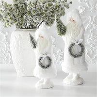 Design Shop 16.5 Inch Glittered Cream Fur Trimmed Santa w/Wreath & Tree