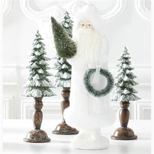 Design Shop 16.5 Inch Glittered Cream Fur Trimmed Santa w/Wreath & Tree