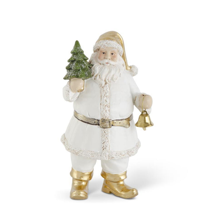 Design Shop 7.5 Inch White & Gold Resin Santa w/Tree & Bell