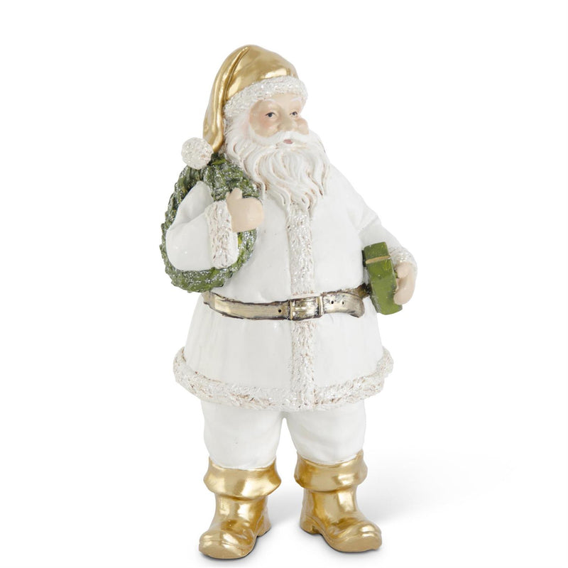 Design Shop 9 Inch White & Gold Resin Santa W/Wreath & Package