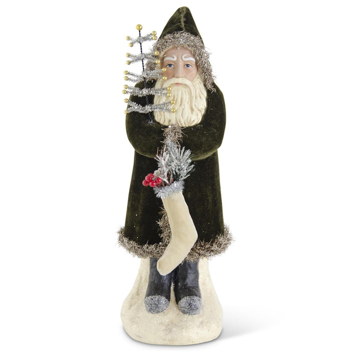 Decorative figure of a bearded man in a green outfit with a small tree on a white background