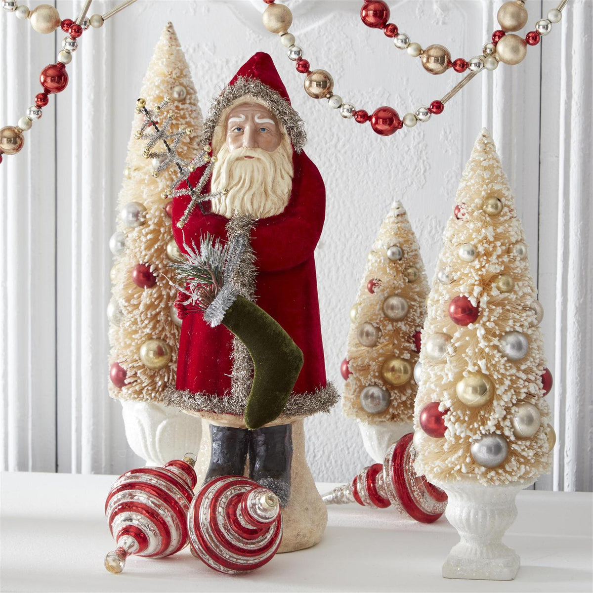 Design Shop 16.75 Inch Santa W/Dark Red Coat Holding Tree & Stocking