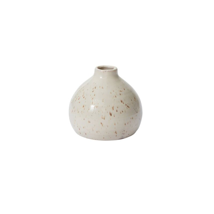 Speckled beige ceramic vase on a white background
