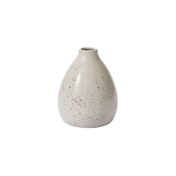 Speckled beige ceramic vase on a white background