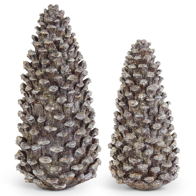 Design Shop Set of 2 Glittered Brown Resin Standing Pinecones