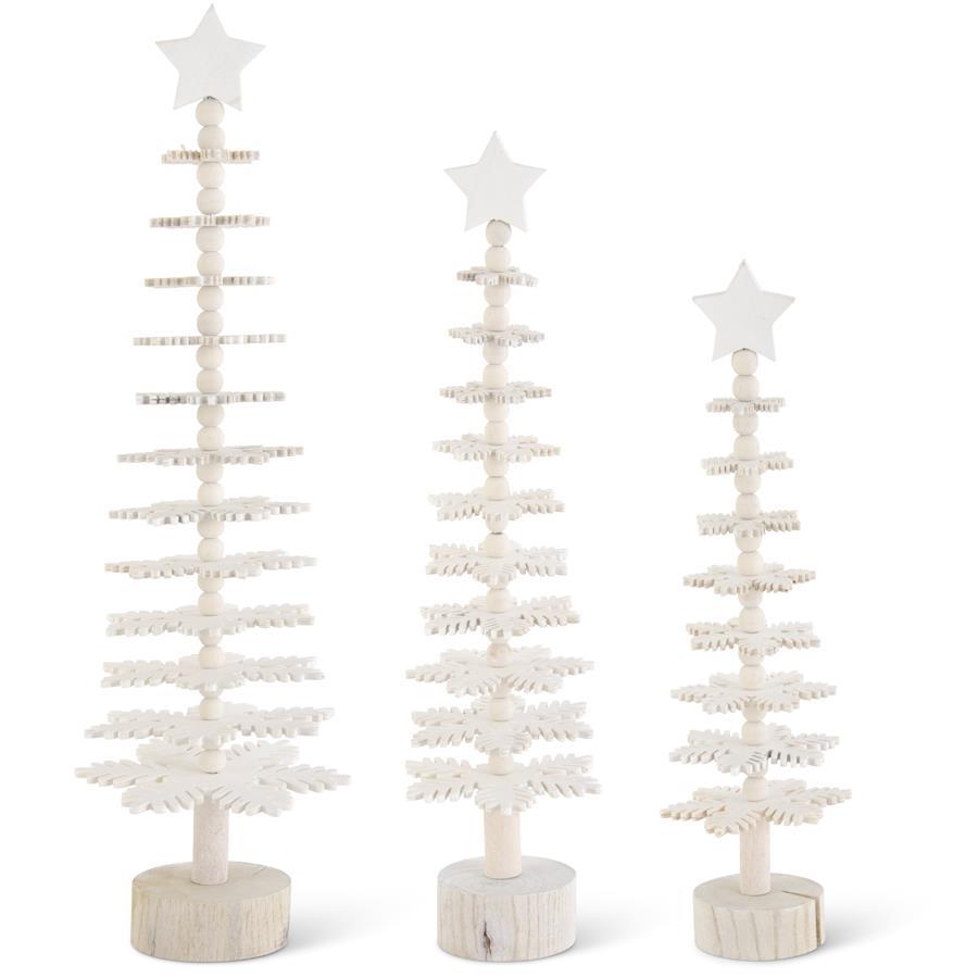 Design Shop Set Of 3 Stacked White Wood Snowflake Trees