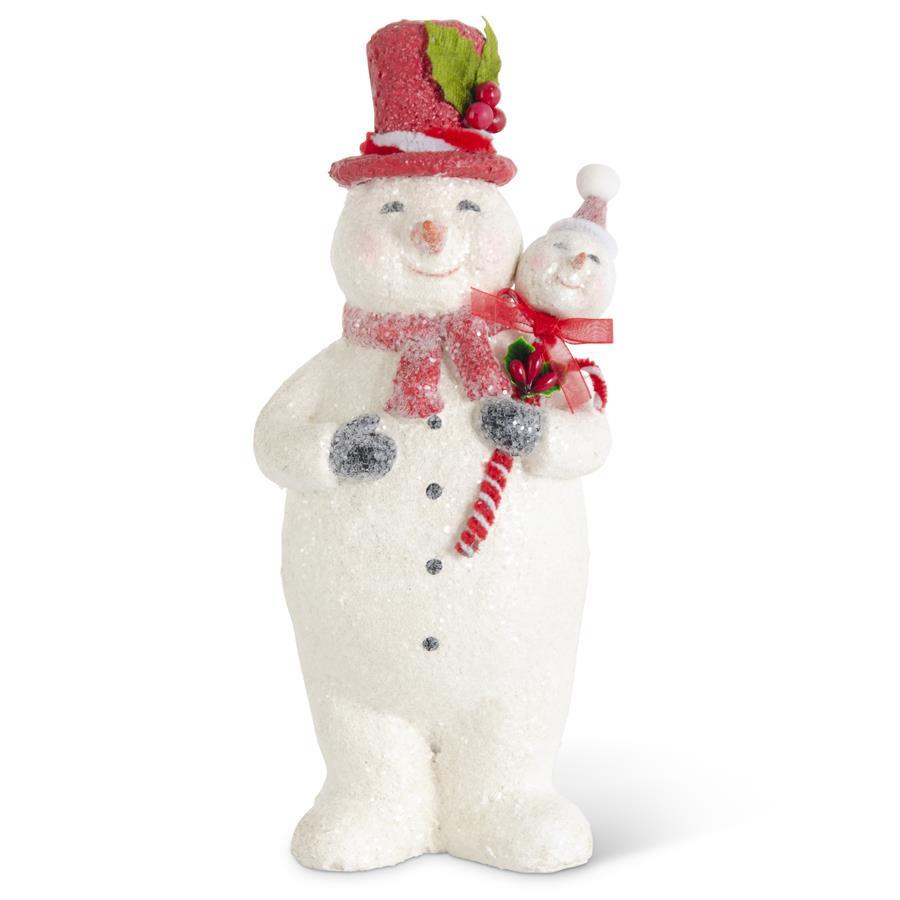 Design Shop 9.5 Inch Sugar Glittered Snowman w/Red Top Hat & Staff