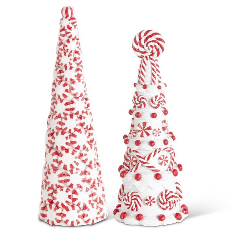 Design Shop Set of 2 Glittered Clay Dough Peppermint Candy Cone Trees