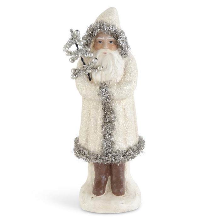 Design Shop 12 Inch Cream Glittered Santa Trimmed In Silver Tinsel