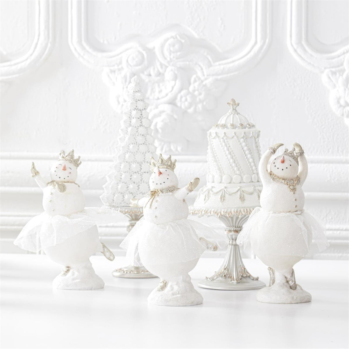 Design Shop Assorted Glittered Snow Lady Ballerinas w/Tulle Tutus. Set of 3.