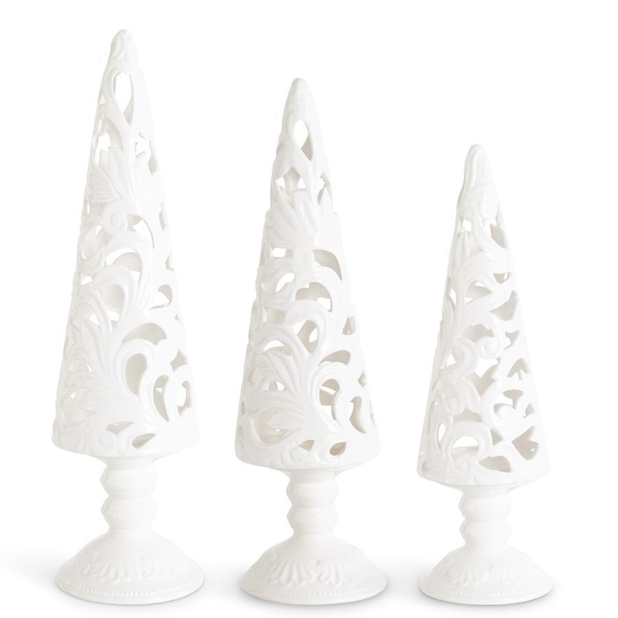 Design Shop Set of 3 Cream Scroll Cutout Tree Candleholders