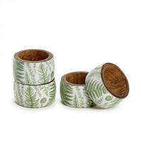 Design Shop Fanciful Fern Hand-Crafted Mango Wood Napkin Ring - Mango Wood/Lacquer, Set of 4.