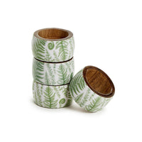 Design Shop Fanciful Fern Hand-Crafted Mango Wood Napkin Ring - Mango Wood/Lacquer, Set of 4.