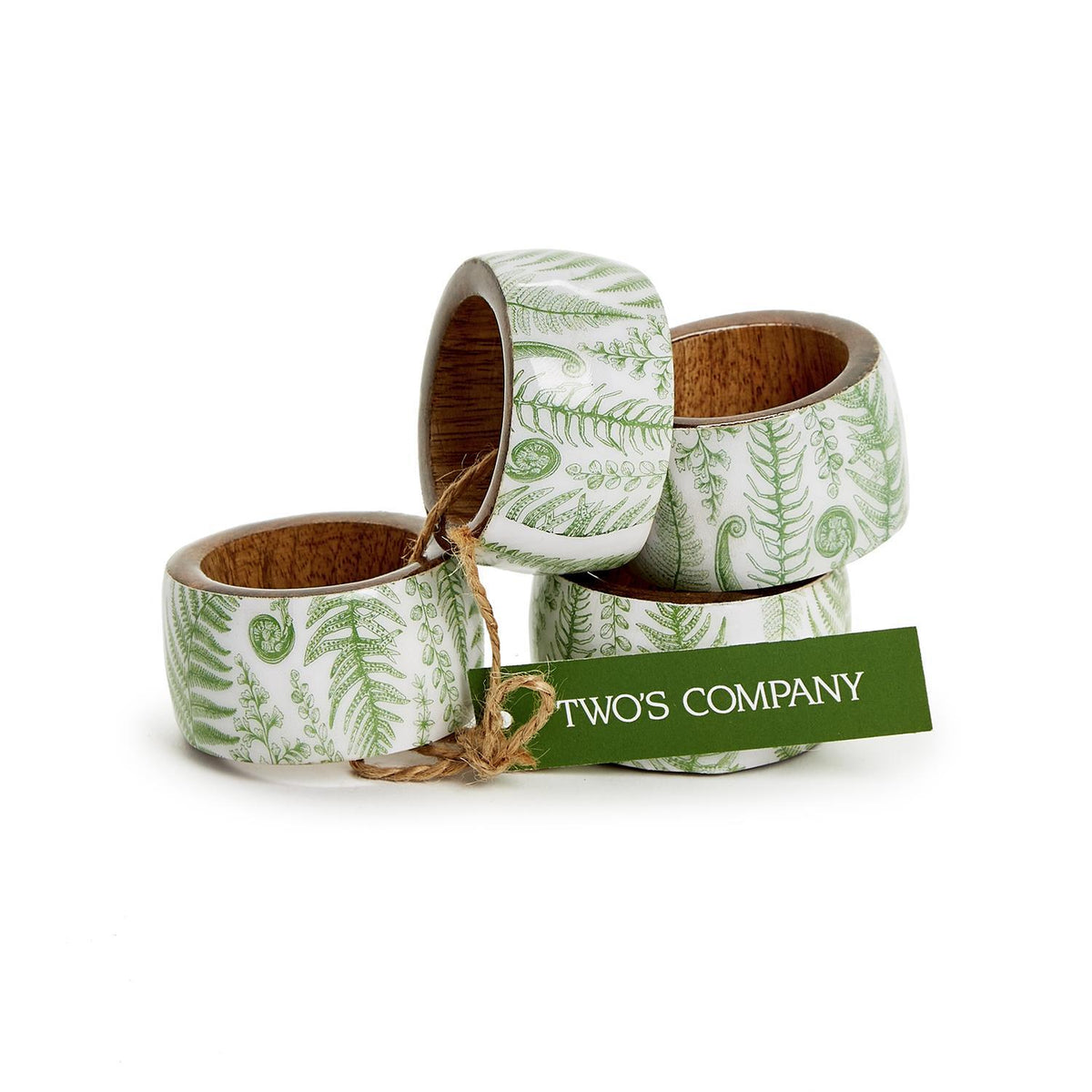 Design Shop Fanciful Fern Hand-Crafted Mango Wood Napkin Ring - Mango Wood/Lacquer, Set of 4.