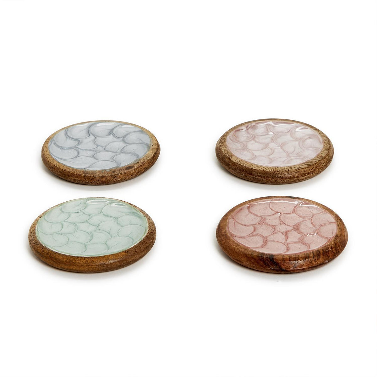 Design Shop Shimmering Hand-Crafted Coasters - Mango Wood/Food Safe Lacquer, Set of 4.