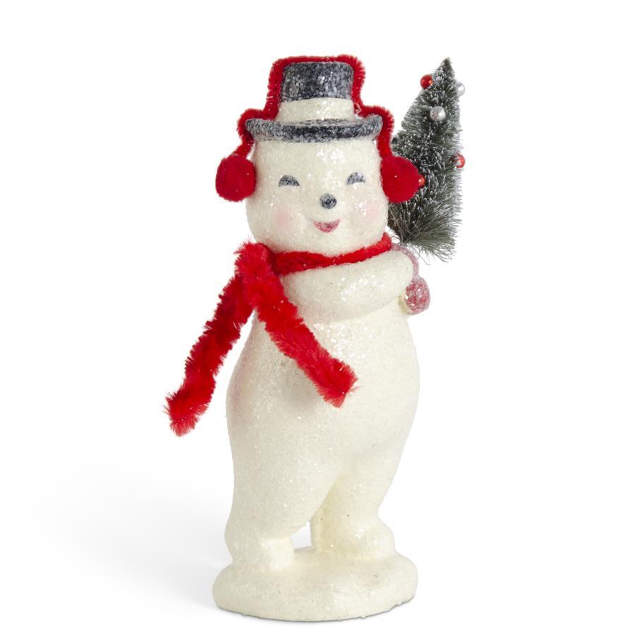 Design Shop 7.75 Inch Glittered Snowman w/Red Earmuffs & Scarf Holding Bottle B